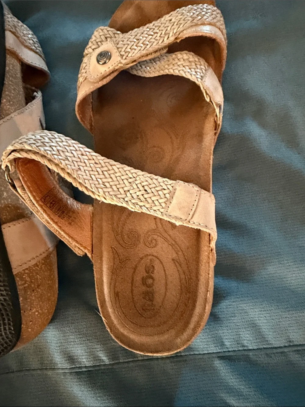 Taos Footwear Beige Braided Leather Slide Sandals